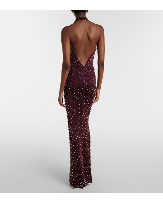 The New Arrivals Ilkyaz Ozel Purple Agel Embellished Halterneck Gown