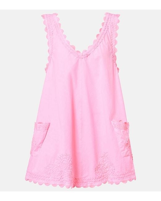 Juliet Dunn Pink Embroidered Cotton Poplin Minidress