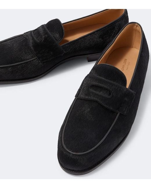 John Lobb Black Lopez Calf Hair Penny Loafers for men
