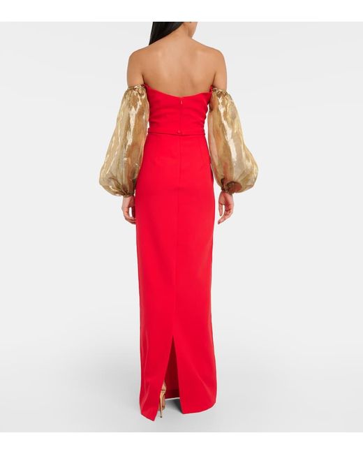 Safiyaa Red Auriel Off-shoulder Crepe Gown