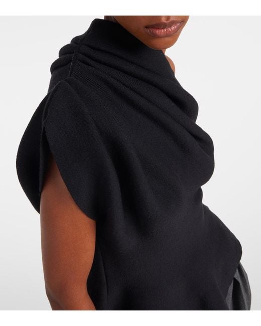 Khaite Black Aimee One-Shoulder Wool-Blend Top