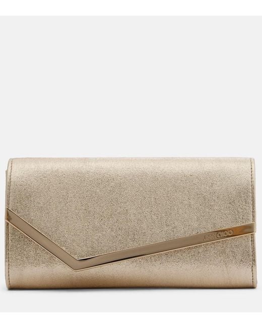 Jimmy Choo Natural Emmie Small Metallic Leather Clutch