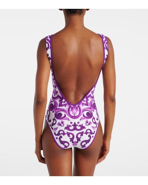 Dolce & Gabbana Purple Maiolica Print Swimsuit