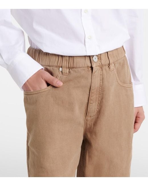Brunello Cucinelli Brown Mid-Rise Cotton And Linen Wide-Leg Pants