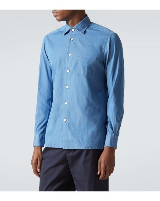 Kiton Blue Cotton Oxford Shirt for men