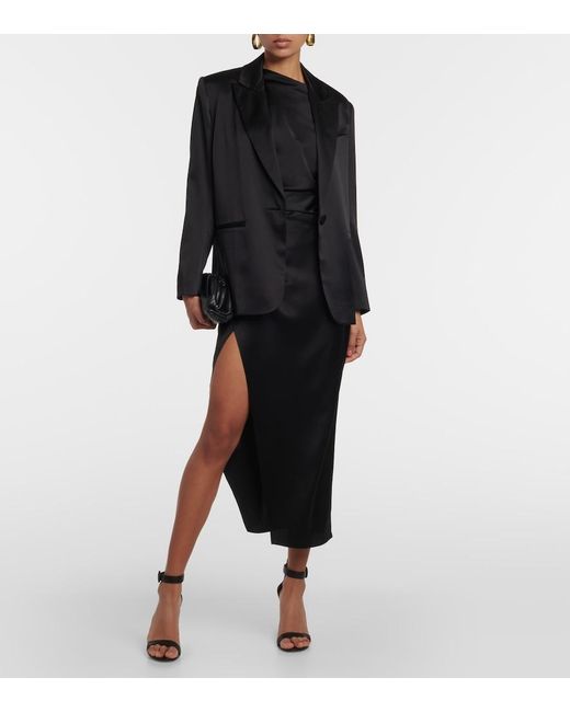 The Sei Black Draped One-Shoulder Silk Satin Top