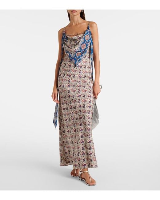 Rabanne Multicolor Paisley Scarf-Detail Satin Slip Dress