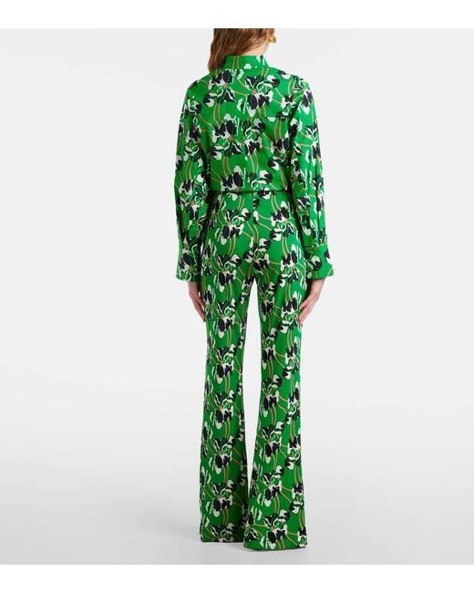 Diane von Furstenberg Green Brooklyn Printed Flared Pants