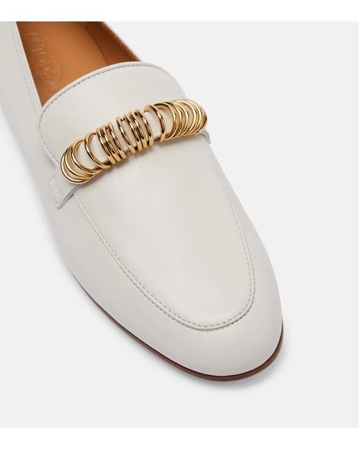 Tod's White Embellished Leather Loafers