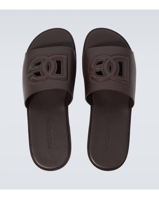 Dolce & Gabbana Brown Dg Leather Slides for men