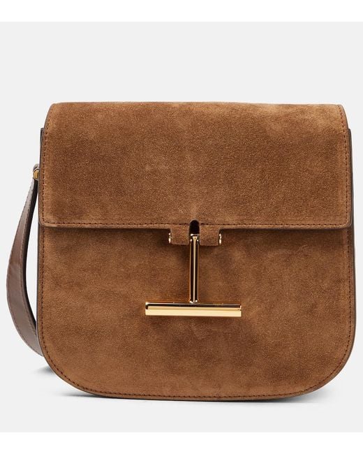 Tom Ford Brown Tara Mini Leather And Suede Crossbody Bag