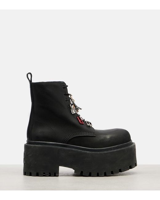 Balenciaga Black Embellished Leather Platform Combat Boots