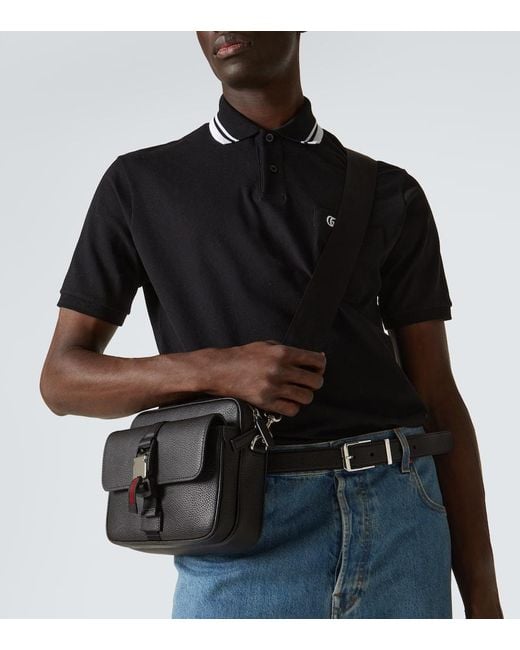 Borsa A Tracolla Con Dettaglio Web Misura Piccola di Gucci in Black da Uomo