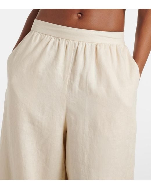 Jonathan Simkhai Natural Lace-Trimmed Linen-Blend Wide-Leg Pants