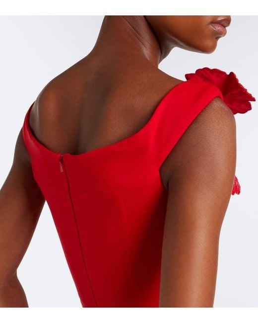 David Koma Red Off-Shoulder Wool-Blend Bustier Dress