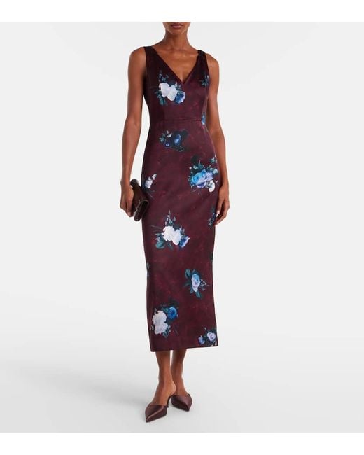 Erdem Purple Floral Sleeveless Woven Midi Dress