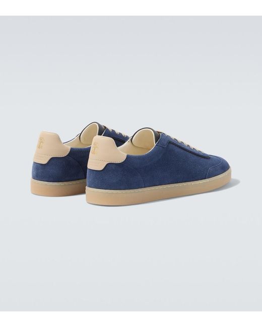 Brunello Cucinelli Blue Leather-Trimmed Suede Sneakers for men