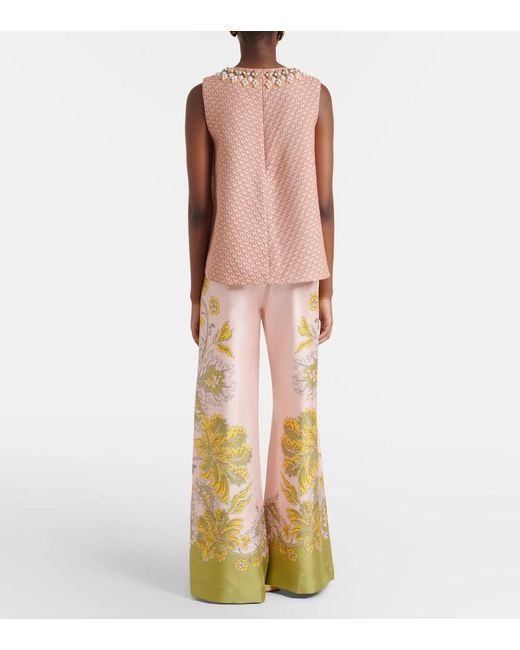 LaDoubleJ Pink Floral Silk Twill Palazzo Pants