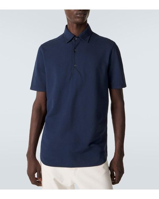 Loro Piana Blue Brenna Cotton Pique Polo Shirt for men