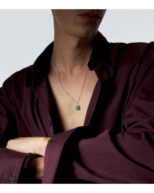 Mateo White Sterling Pendant Necklace With Malachite for men