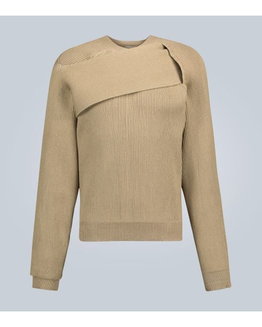 Bottega Veneta Natural Asymmetrical Ribbed Sweater for men