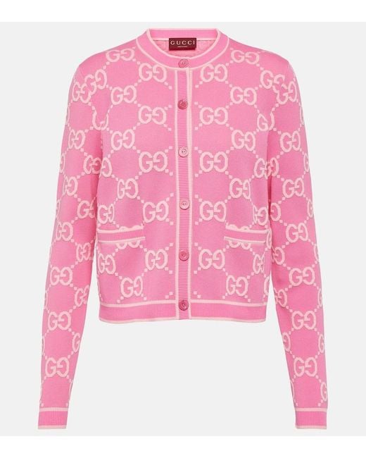 Gucci Pink Cardigan GG aus Baumwoll-Jacquard