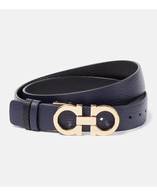 Ferragamo Blue Gancini Reversible Leather Belt