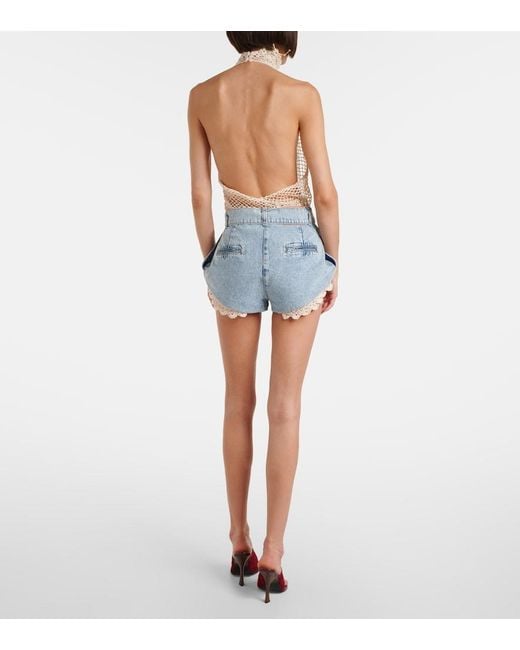 Magda Butrym Blue Crochet-Trimmed Denim Shorts