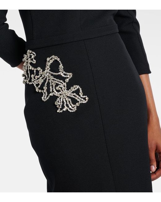 Safiyaa Black Linda Crystal-Embellished Midi Dress