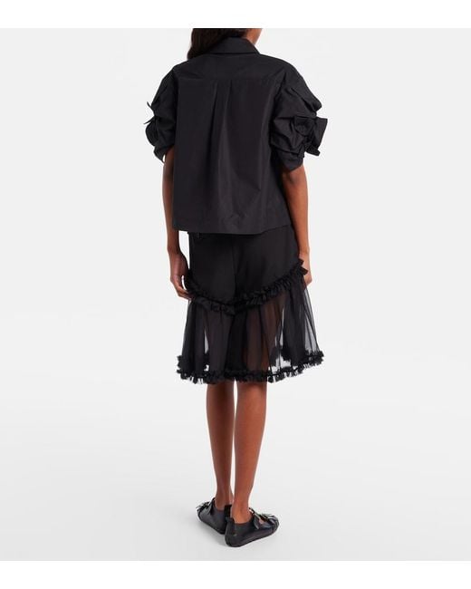 Noir Kei Ninomiya Black Ruffled Tulle And Wool Shorts