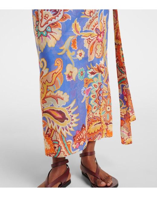 Etro Blue Printed Cotton And Silk Wrap Skirt