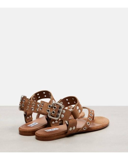 Alaïa Brown Verzierte Sandalen Biker Aus Veloursleder