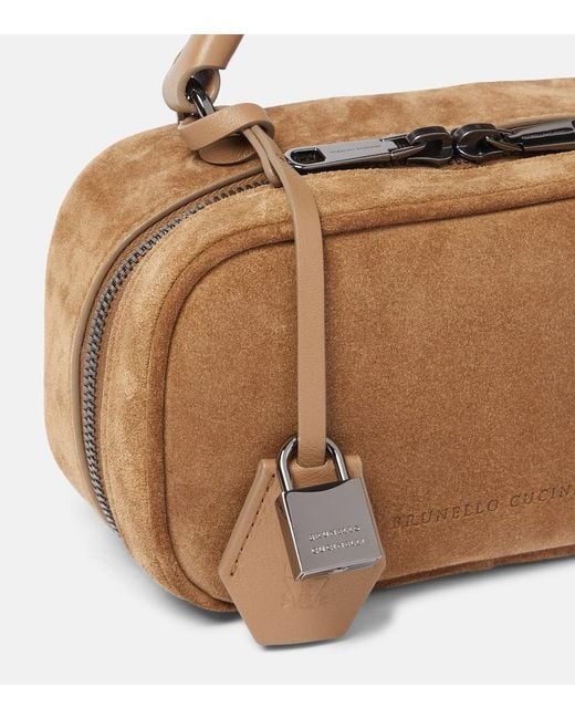 Brunello Cucinelli Brown Tote Foulard Mini Aus Veloursleder Mit Leder