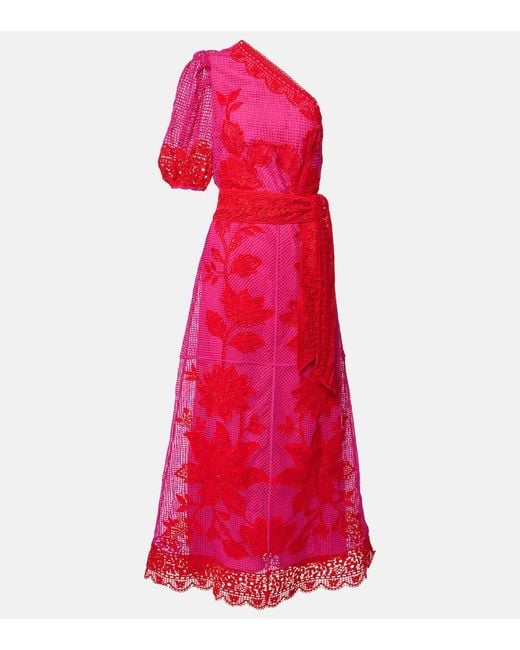 Farm Rio Red One-Shoulder-Maxikleid Aus Guipure-Spitze