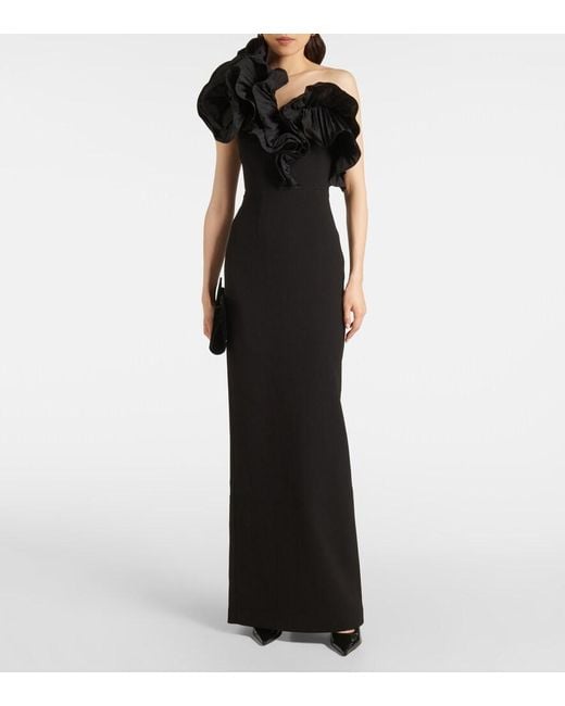 Rebecca Vallance Black Ella Ruffled Crepe Gown