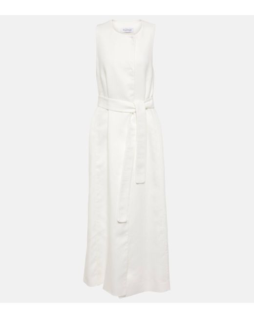 Max Mara White Aureo Linen Twill Midi Wrap Dress