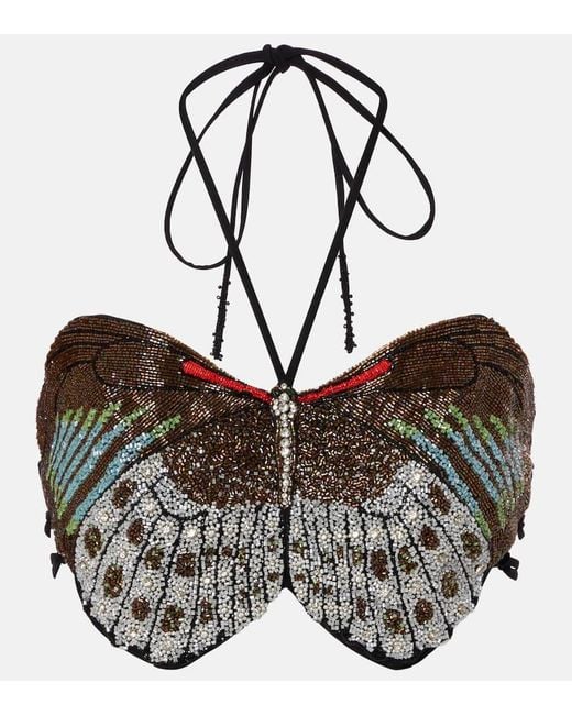 Top Cropped Calypso Con Perline di Clio Peppiatt in Multicolor