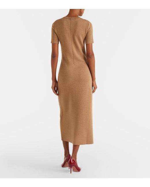Oscar de la Renta Brown Foxgloves Wool-Blend Midi Dress