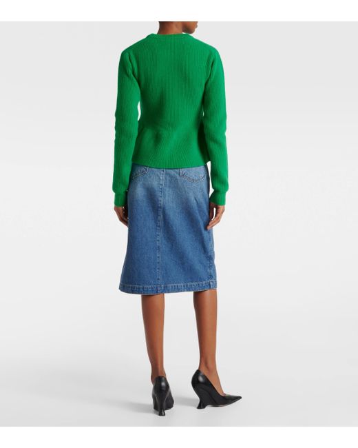 Erdem Green Ribbed-knit Peplum Wool Sweater
