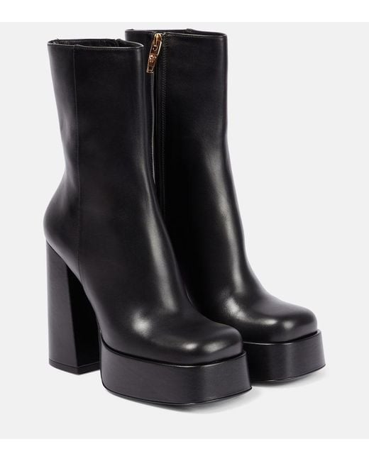 Versace Black Plateaustiefel Aus Leder
