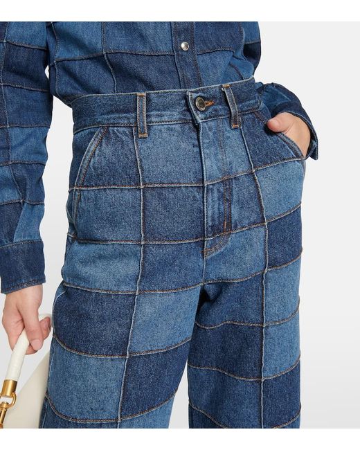 Jeans A Gamba Ampia Con Design Patchwork di Chloé in Blue