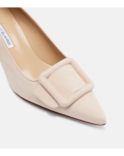 Manolo Blahnik Natural Maysale 50 Suede Pumps
