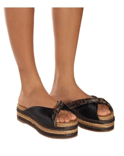 Fendi twisted satin espadrille slide sandals outlet