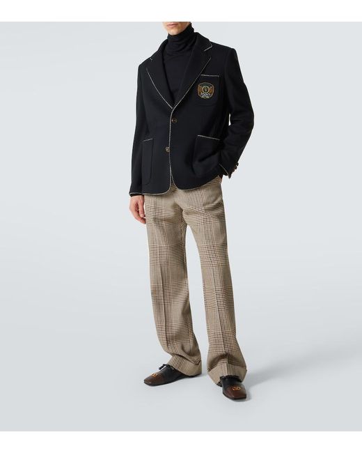 Valentino Black Embroidered Virgin Wool Blazer for men