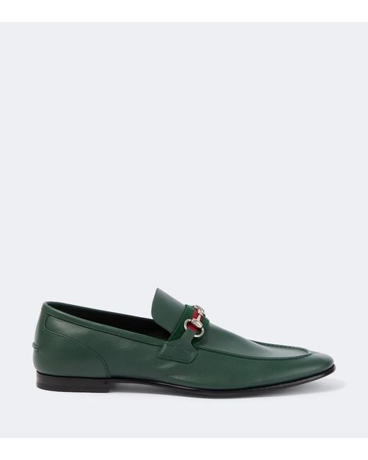 Gucci Green Como Horsebit Leather Loafers for men