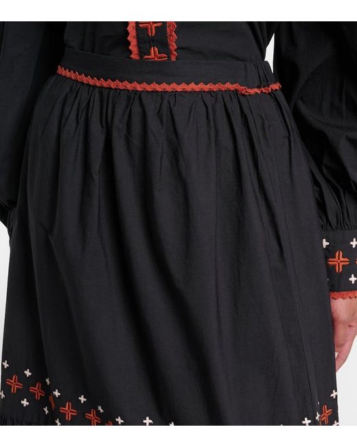 Farm Rio Black Embroidered Cotton Maxi Skirt