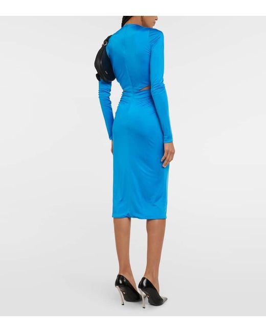 Versace Blue Medusa Biggie Cutout Satin Midi Dress