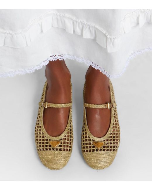 Prada Natural Crochet Mary Jane Flats