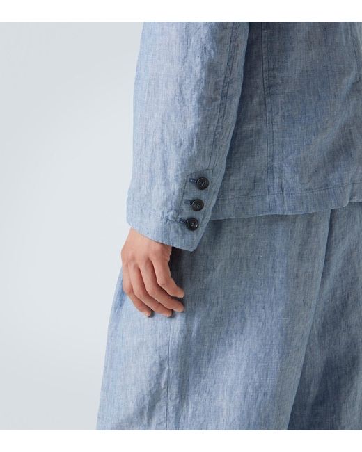 Giorgio Armani Blue Single-Breasted Linen Jacket for men