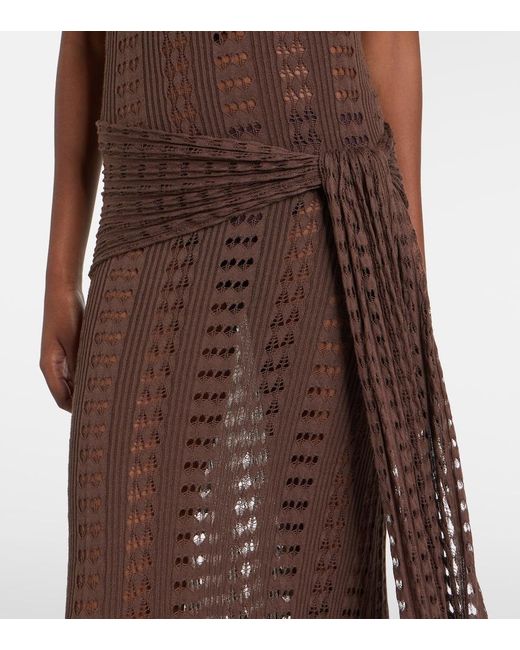 AYA MUSE Brown Ruffled Pointelle Maxi Dress